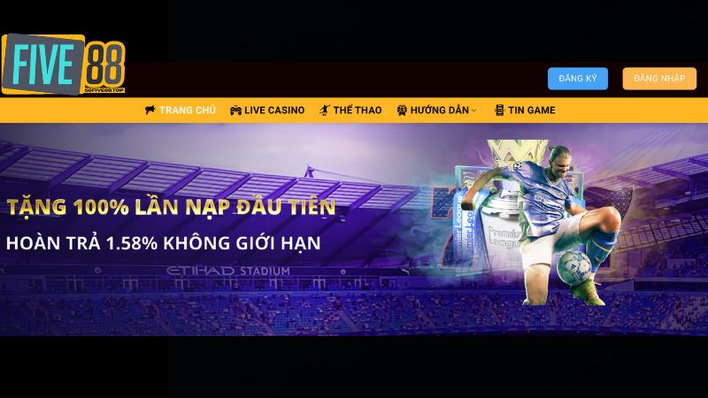 Giao diện bắt mắt, hiện đại của trang chủ Five88